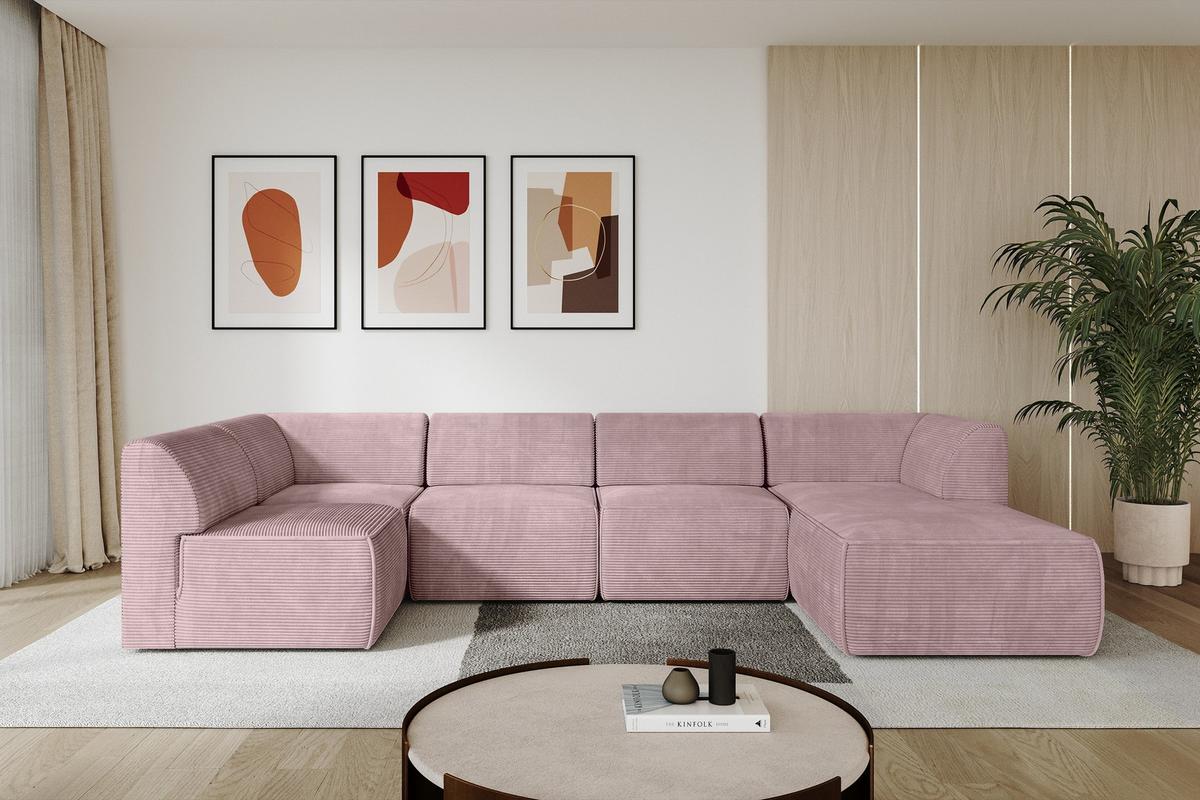 WOHNLANDSCHAFT Ottomane Rechts MOVO-L 345x180x78 cm Rosa Cord - Rosa, Holzwerkstoff/Kunststoff (180/78/345cm) - ALTDECOR