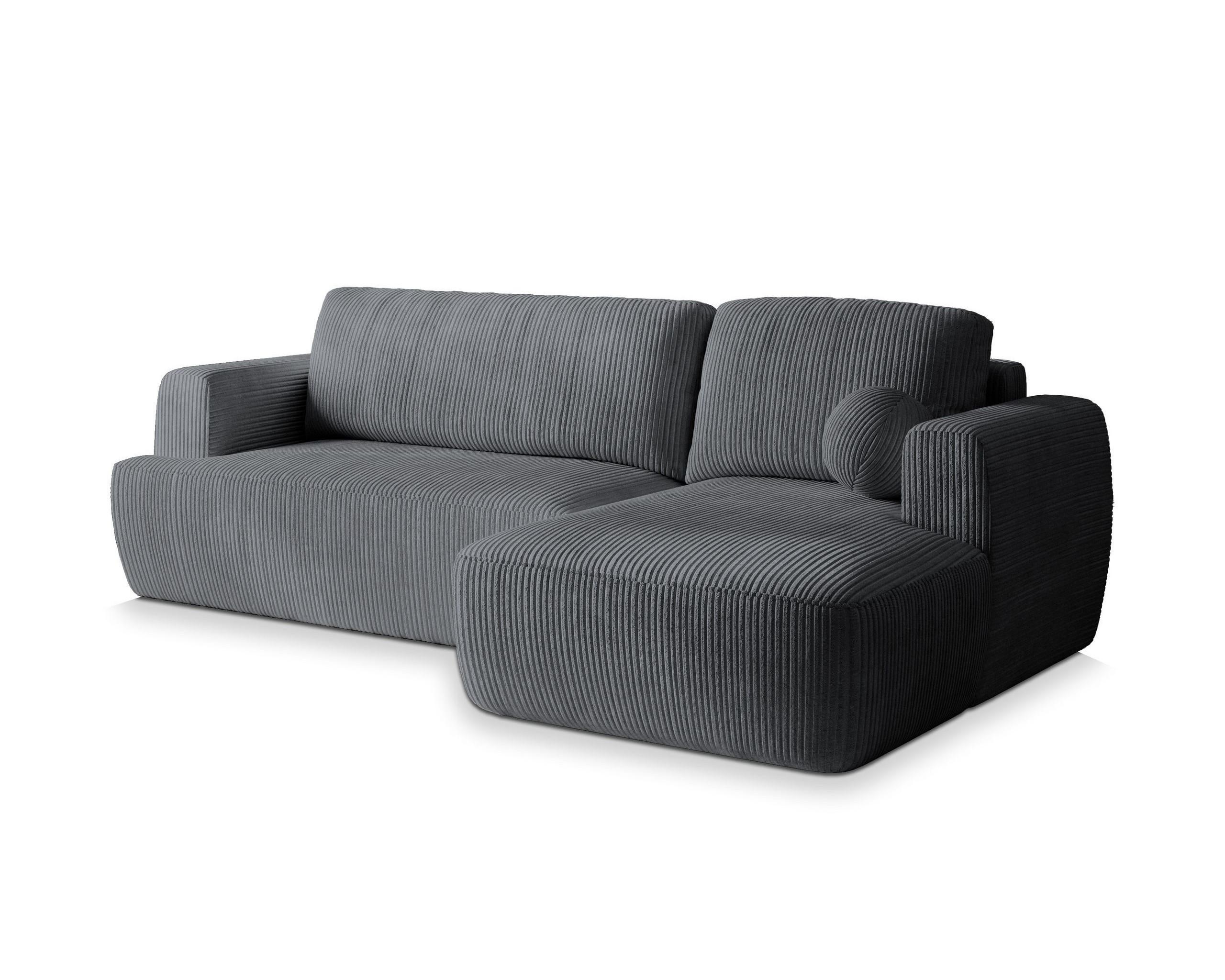 ECKSOFA SENTI P R-S Grau Kordstoff mit Schlaffunktion - Schwarz/Grau, Holz/Kunststoff (246/148cm) - MASSENO