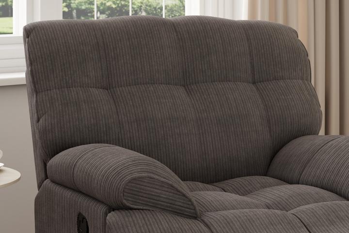 Relaxsessel dunkelbrau Cordstoff Echtholz massiv Eukalyptus Innenleben Schaumstoff Taschenfederkern Armlehnen