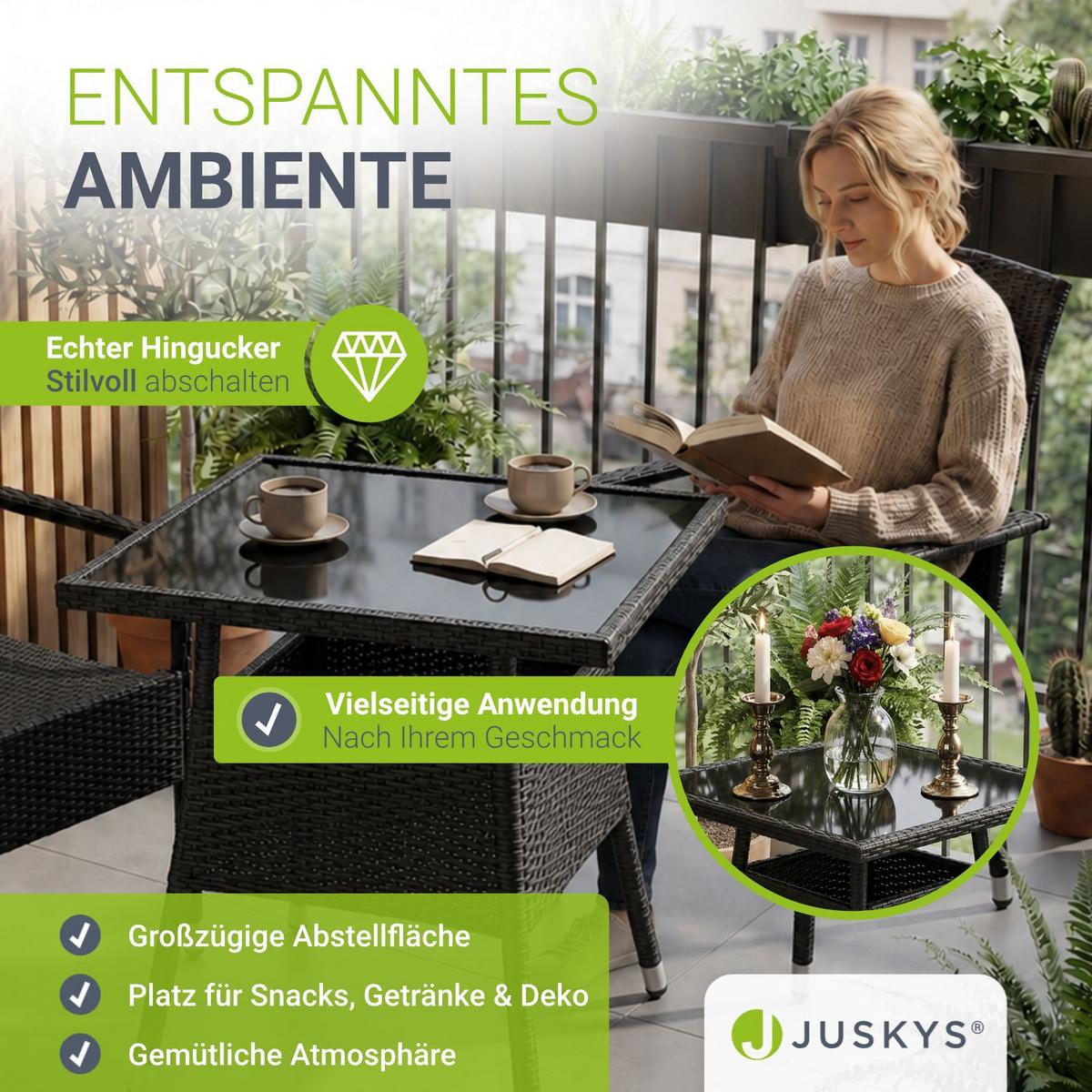 GARTENTISCH Yoro schwarz 80x80 cm - Schwarz, Kunststoff (80/80/73cm) - Juskys