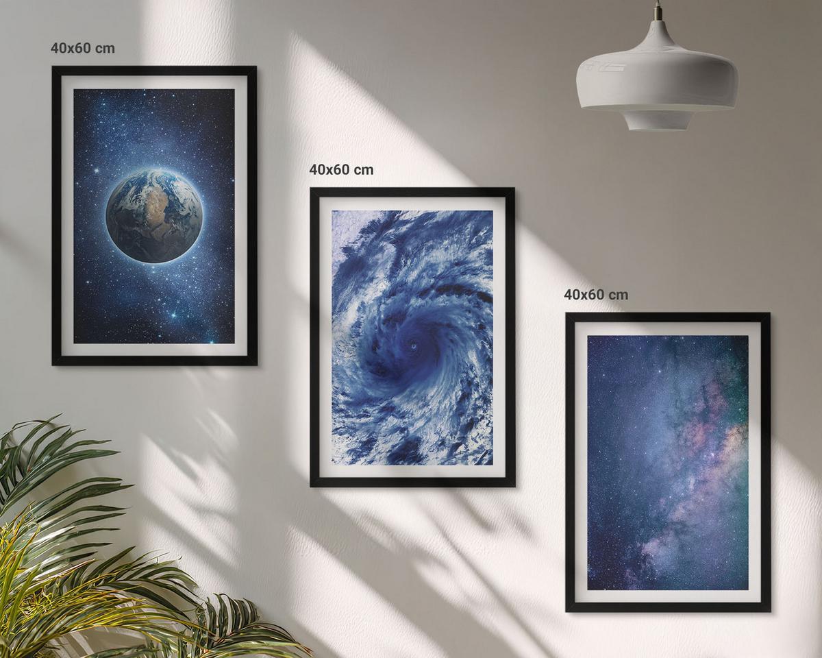 BILDER SET 3er Set - 40x60 cm Schwarzer Rahmen - Erde Weltraumsturm Galaxie - Schwarz, Kunststoff (40/60cm) - TULUP