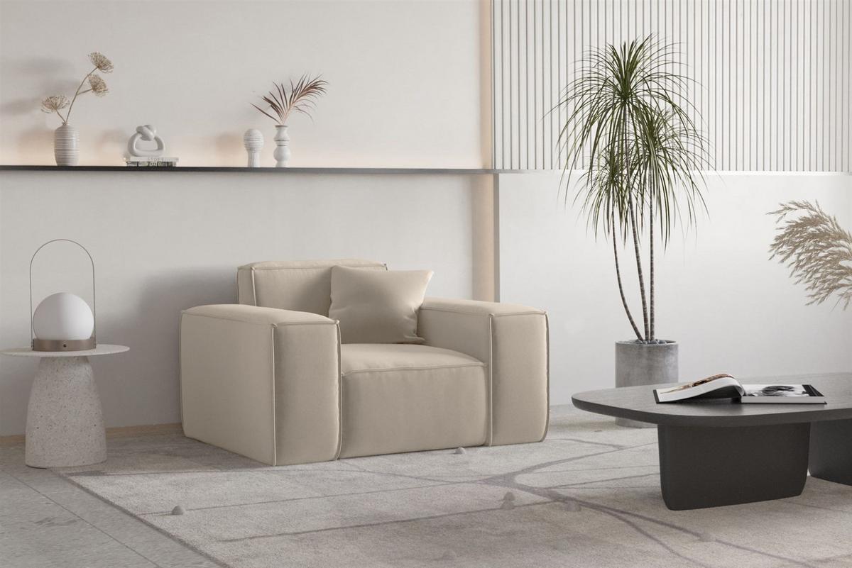 SOFASET Celes Premium 3-2-1 In Opera - Beige, Holzwerkstoff/Textil (225/73/88cm) - Fun Möbel