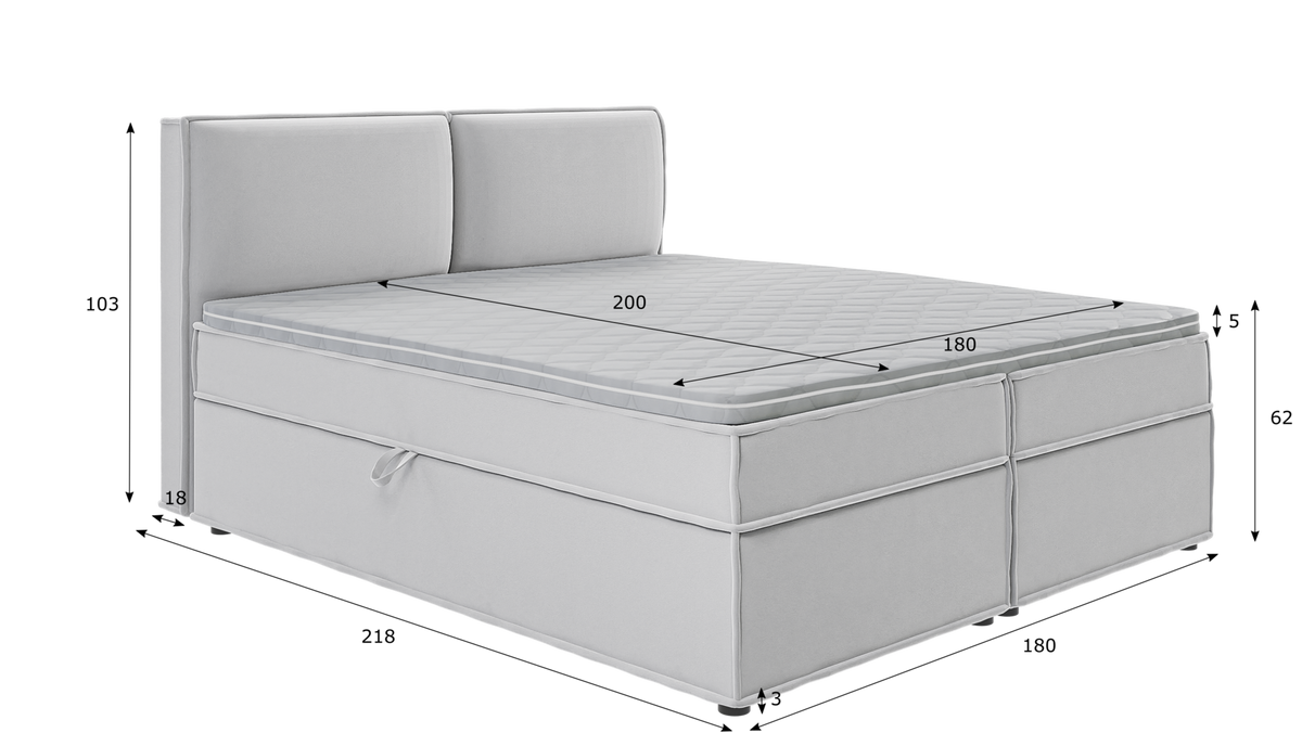 BOXBETT Eclipse 180/200 cm Silber Luxusmicrofaser - Silberfarben/Schwarz, Holz/Kunststoff (180/200cm) - S-Style Möbel