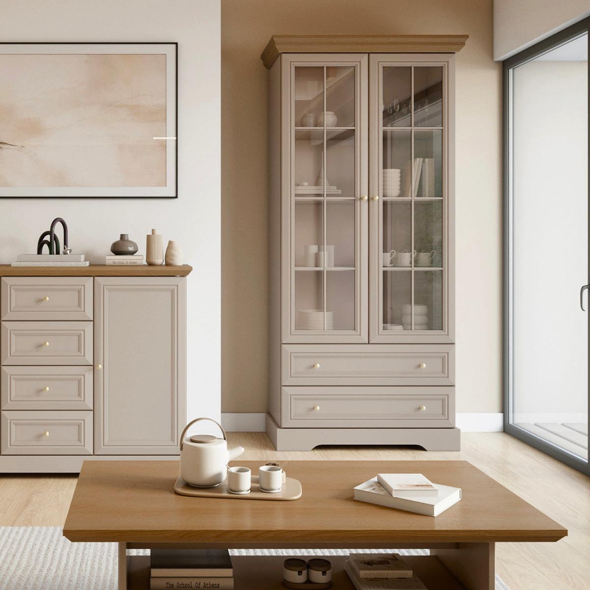 GESCHIRRSCHRANK Dulci Kaschmir und Holz - Beige, Holzwerkstoff (88.4/188.8/40.7cm) - Petits-meubles