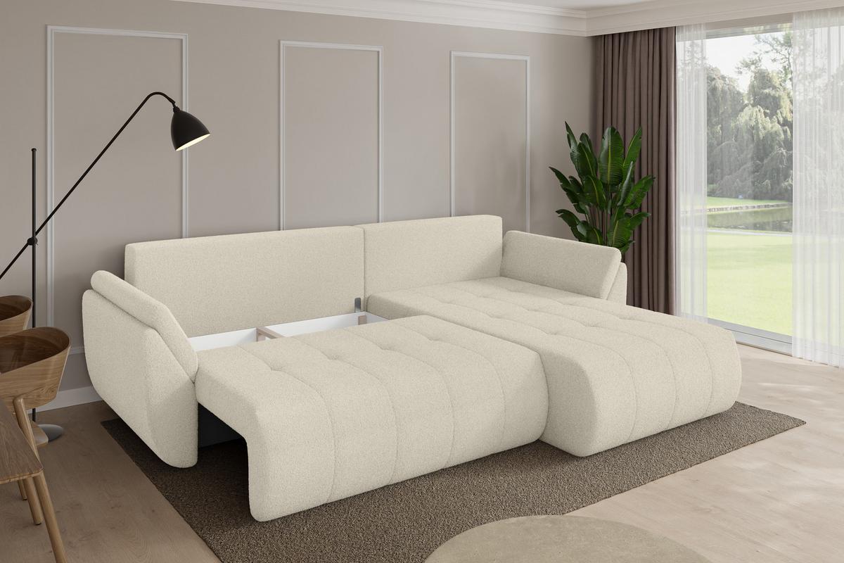 ECKSOFA mit Schlaffunktion Ottomane Rechts TOKO-L 277x194x86 Beige Bouclé - Sandfarben/Beige, Holzwerkstoff/Kunststoff (277/194cm) - ALTDECOR