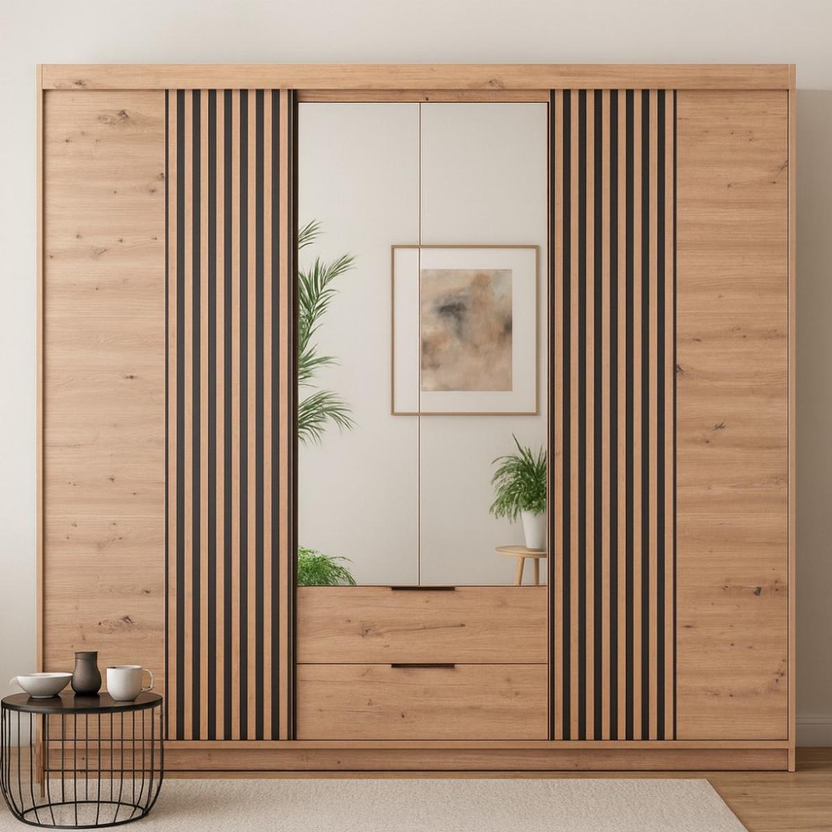 DREHTÜRENSCHRANK Madero mit Spiegel und 2 Schubladen, 250 cm, eiche Artisan - Eiche Artisan, Holzwerkstoff (250/213/60cm) - Beautysofa
