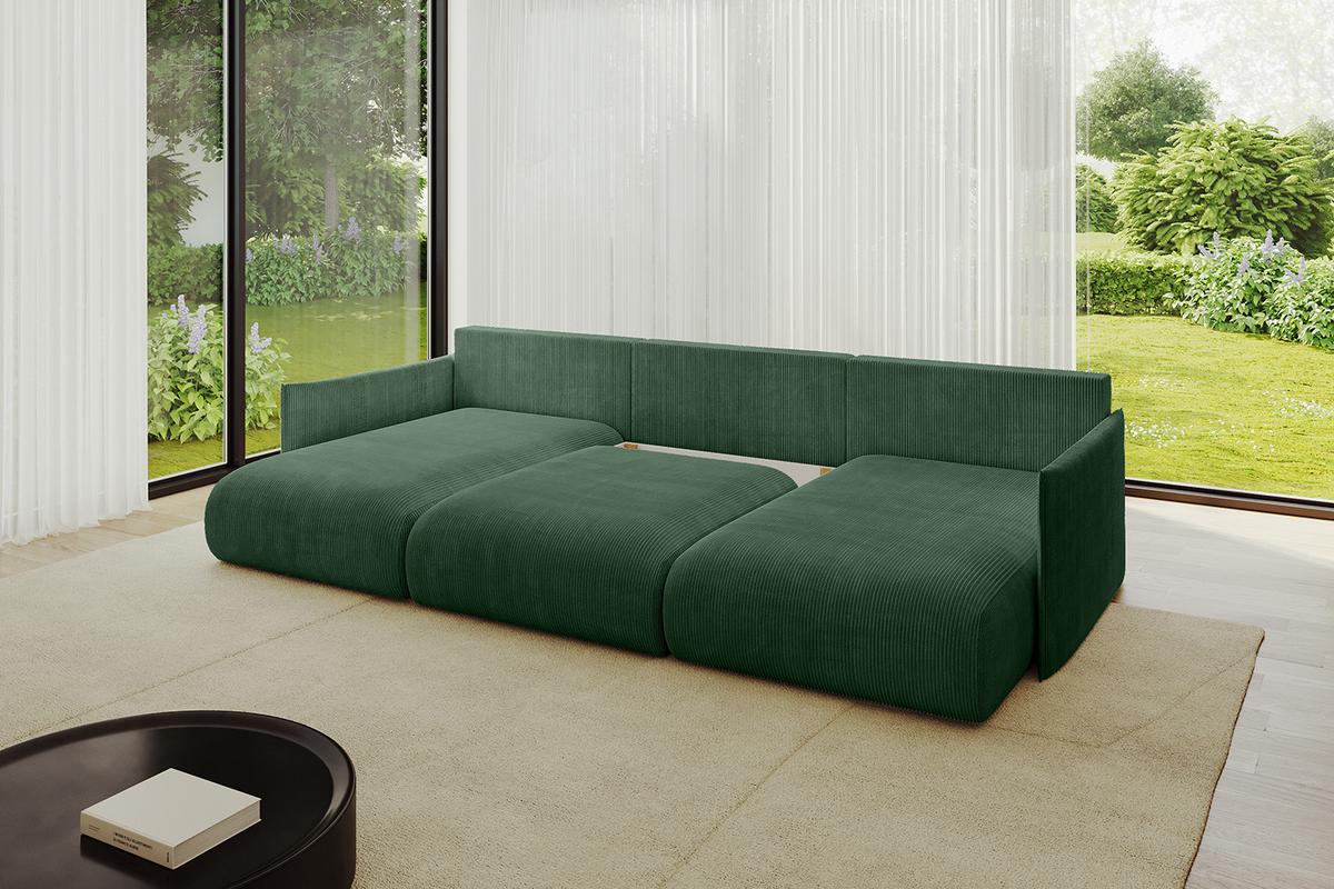 WOHNLANDSCHAFT mit Schlaffunktion und Bettkasten ONESK-U 317x177x72 Grün Cord - Grün, Holzwerkstoff/Kunststoff (317/72/177cm) - ALTDECOR