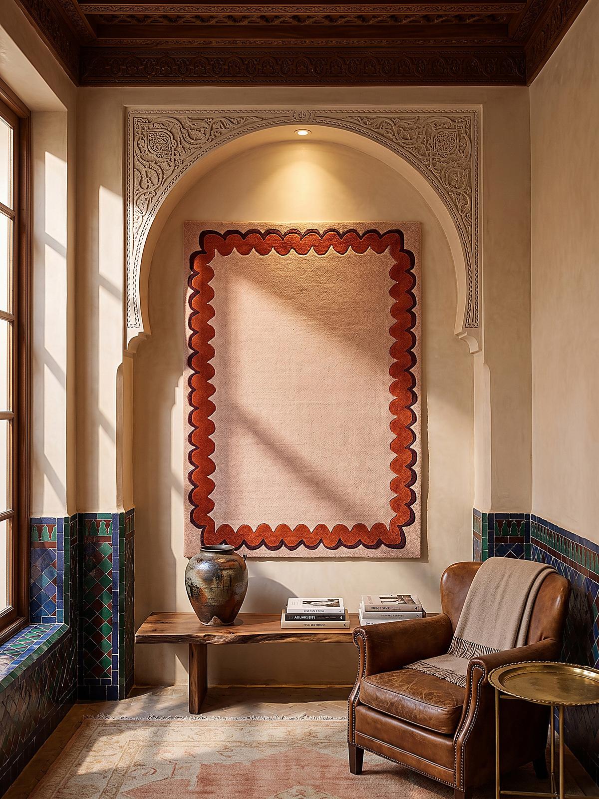 WOLLTEPPICH handgetuftet WAVENEY, Zickzack-Wellenbordüre, Orange, 140 x 200 cm - Orange, Textil (140/200cm) - KADIMA DESIGN