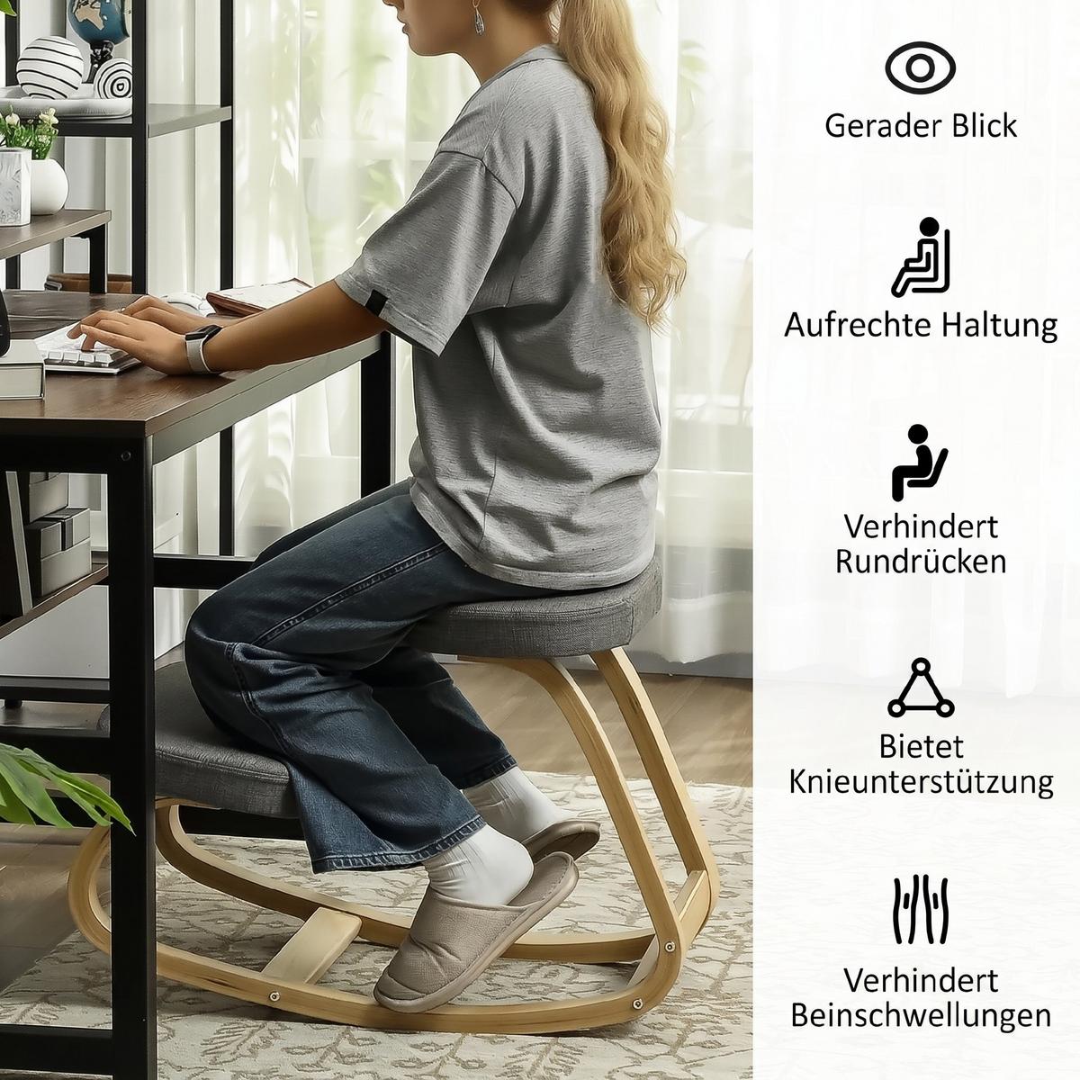 KNIESTUHL Birkenholz Polyester Grau - Grau, Holz (50/55/73cm) - HOMCOM