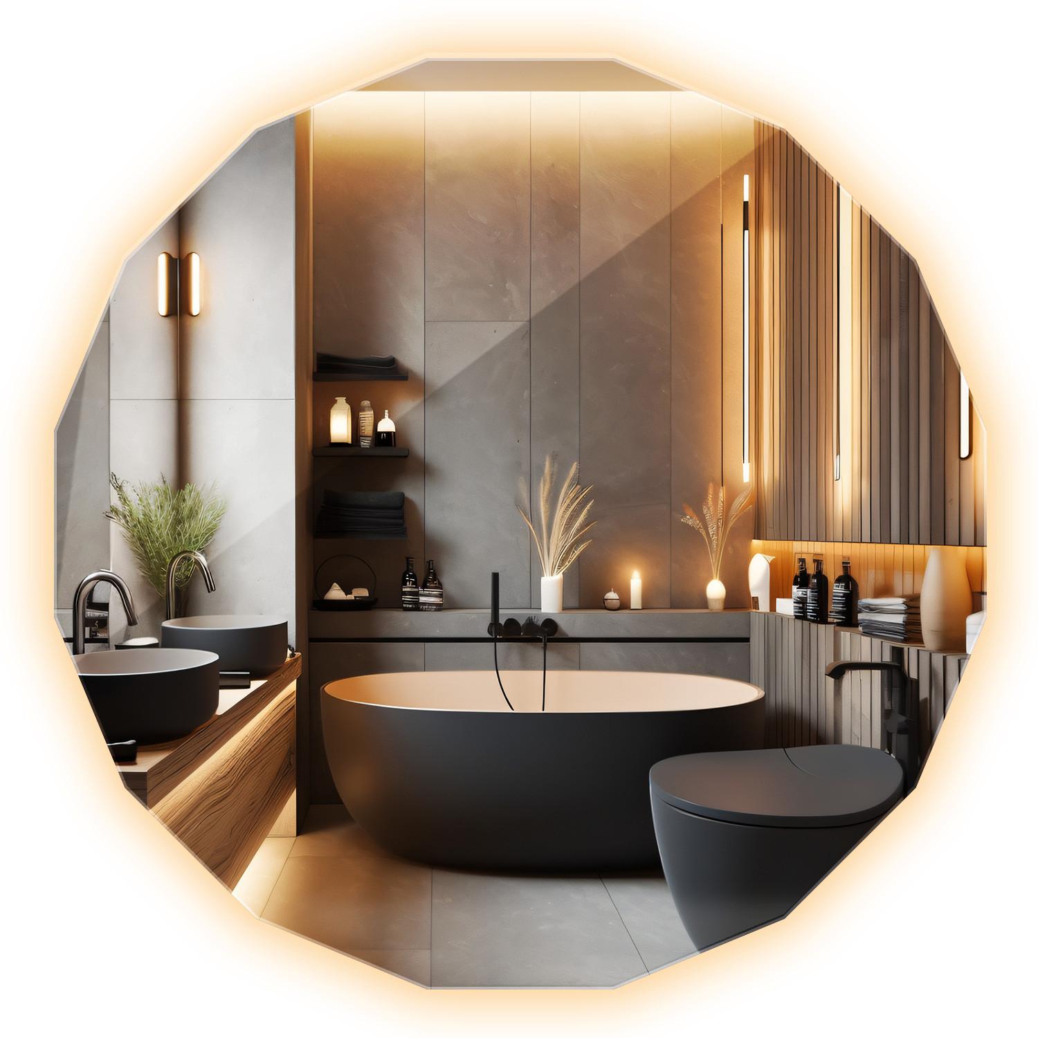 LED-SPIEGEL 80 cm x 80 cm Asymmetrische Form Warmweiß 3000 K - Champagner, Glas (80/80/0.4cm) - Wallfluent
