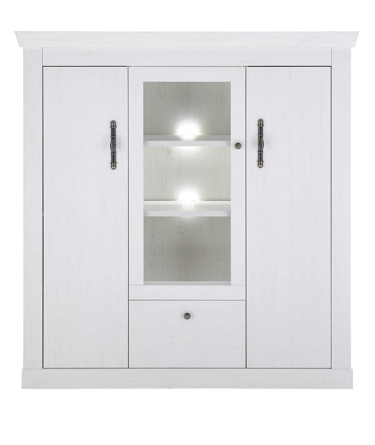 HIGHBOARD weiß Pinie Landhaus, Anrichte mit Soft-Close und Beleuchtung - Weiß, Holzwerkstoff/Kunststoff (141/146/45cm) - Furn.Design