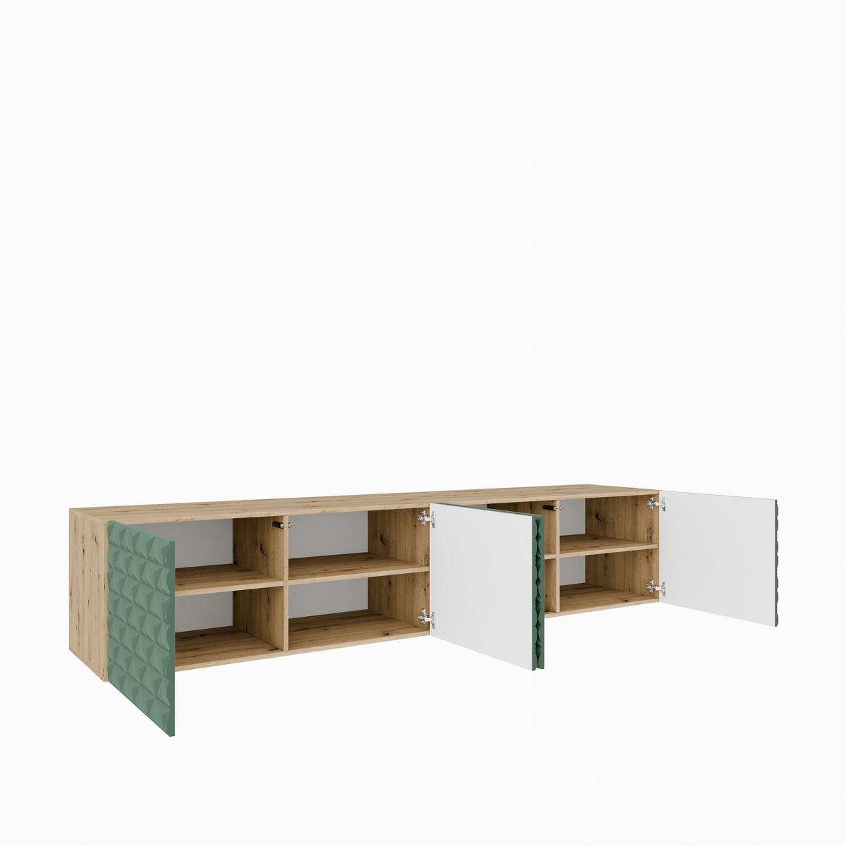 LOWBOARD ROVA 200/41/40 cm, Hängender TV-Schrank Eiche Artisan / Grün - Eiche Artisan/Grün, Holzwerkstoff (200/41/40cm) - MASSENO