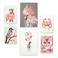 POSTER Set Mit 6 Rosa Tiere A3 & A4 Rahmenlos - Klar, Papier (29/3cm) - Nacnic