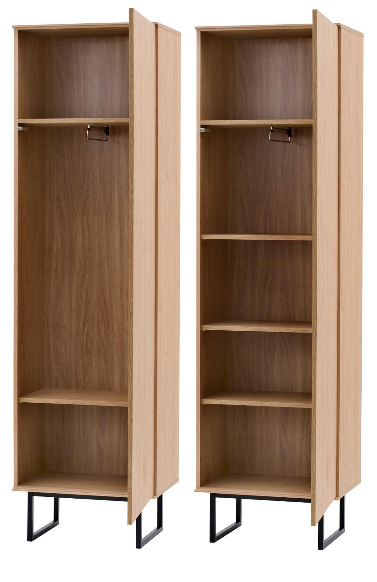 GARDEROBENSCHRANK Stone Eiche 58 x 200 cm, großer Schuhschrank mit Push-to-Open - Eichefarben/Schwarz, Holzwerkstoff/Metall (58/200/40cm) - Furn.Design