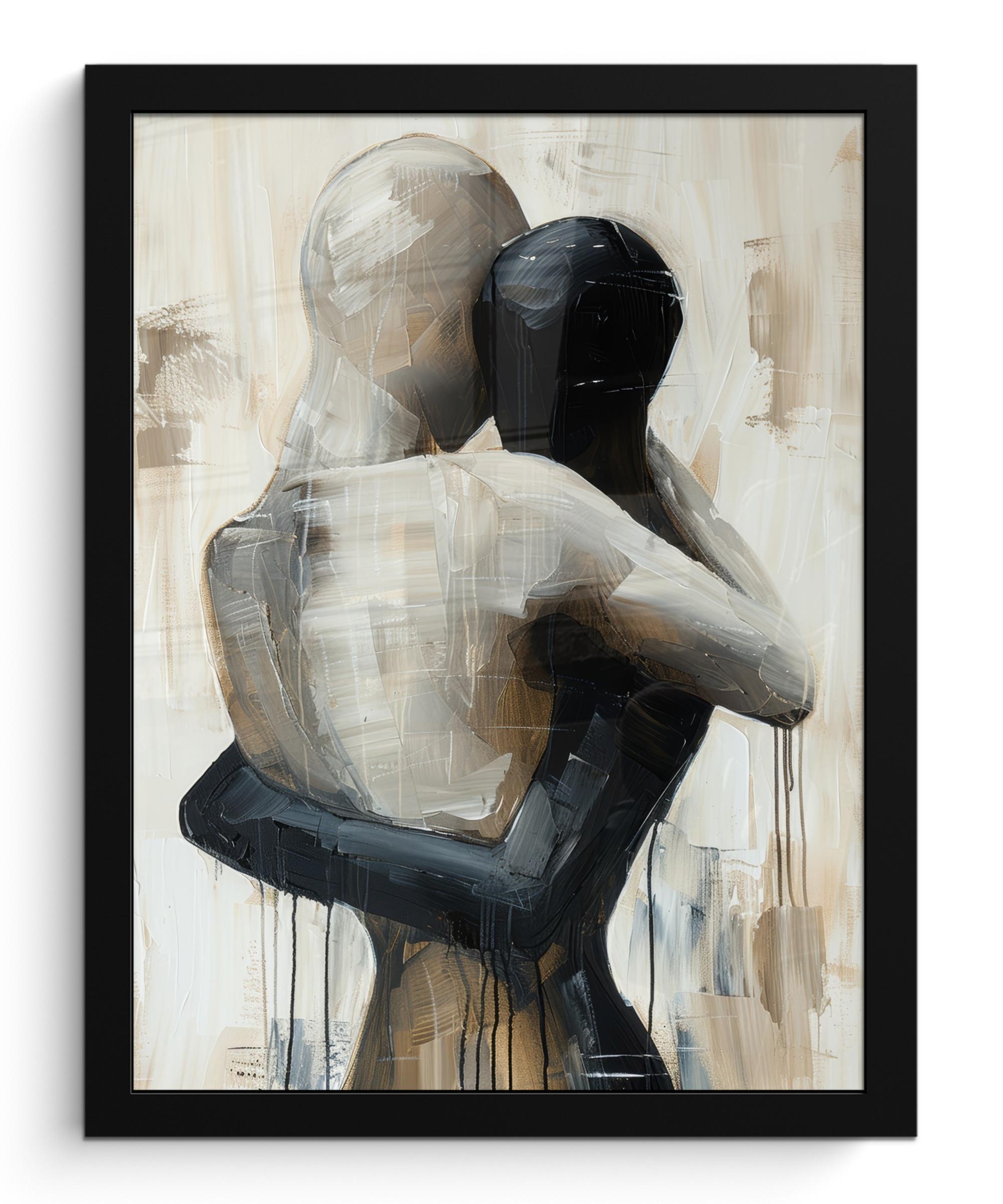 POSTER MIT RAHMEN Abstrakt - Liebe - Schwarz und weiß - Modern Bilderrahmen 30x40 cm - Schwarz, Papier (30/40cm) - MuchoWow