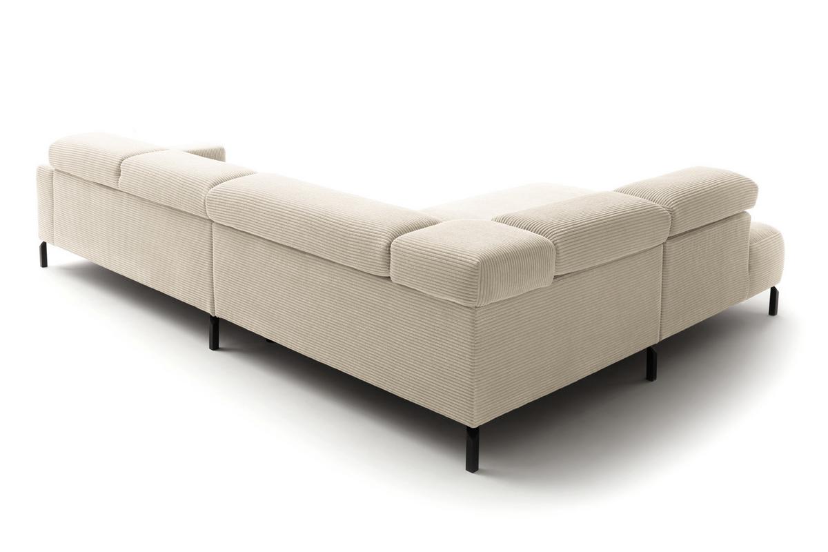 ECKSOFA DELIA Cremeweiß Cord Relaxfunktion - Creme/Schwarz, Textil/Metall (276/219cm) - KAWOLA