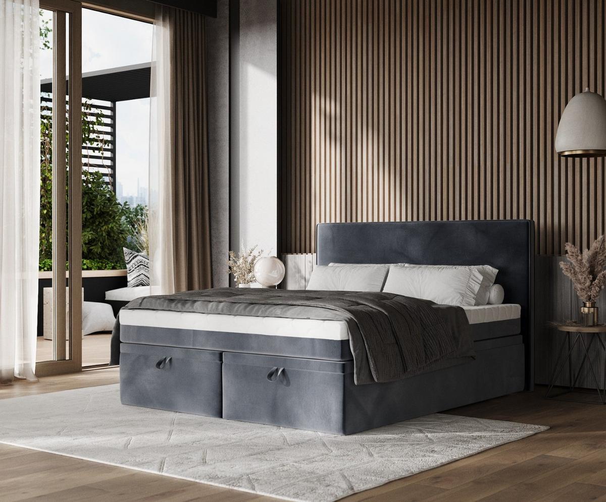 BOXBETT Zalla 200/200 cm Dunkelgrau im Kronos Stoff - Dunkelgrau/Schwarz, Holz/Holzwerkstoff (200/200cm) - AltaBeds