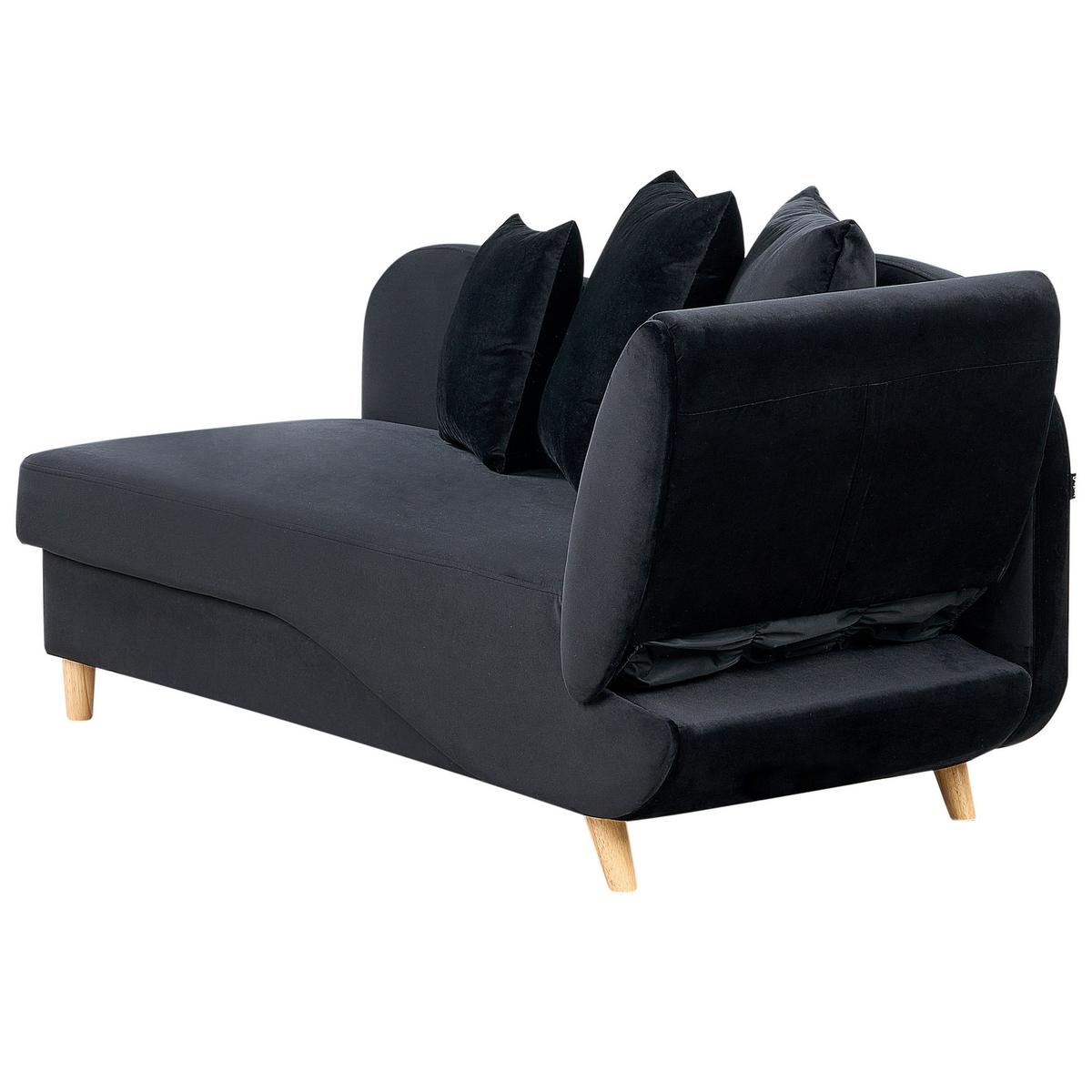 CHAISELONGUE-RECHTSSEITIGE mit Stauraum Samtstoff Schwarz Meri - Schwarz/Braun, Textil (155/76/69cm) - Beliani
