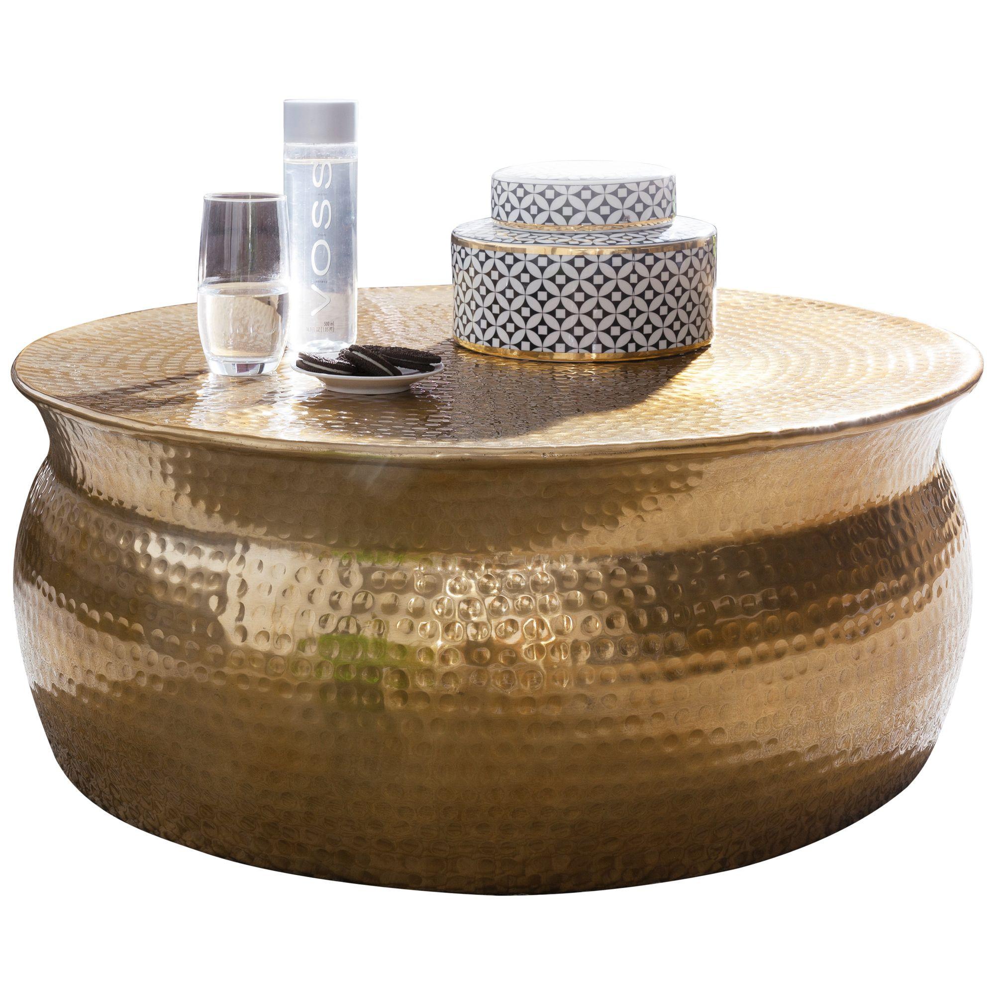 COUCHTISCH Orient Handgefertigt Hammerschlag-Aluminium Großzügige Ablagefläche, Gold 75x75x31 cm - Goldfarben, Metall (75/75/31cm) - KADIMA DESIGN