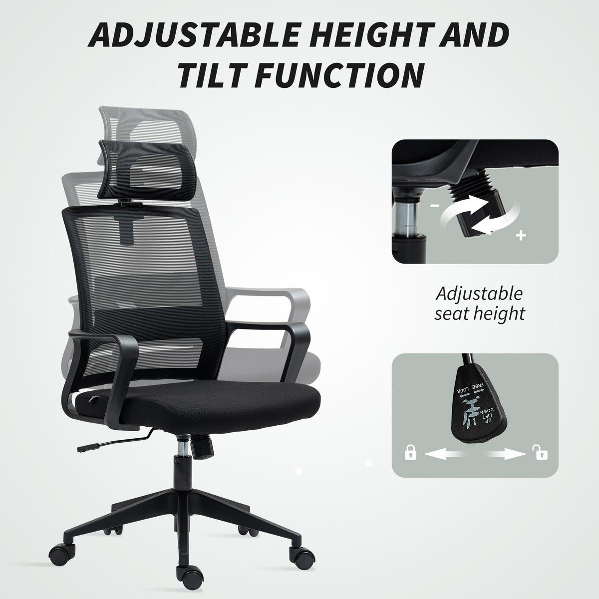 BÜROSTUHL Verstellbar Kopfstütze, Schwarz - Schwarz, Textil (60/112/64cm) - HOMCOM