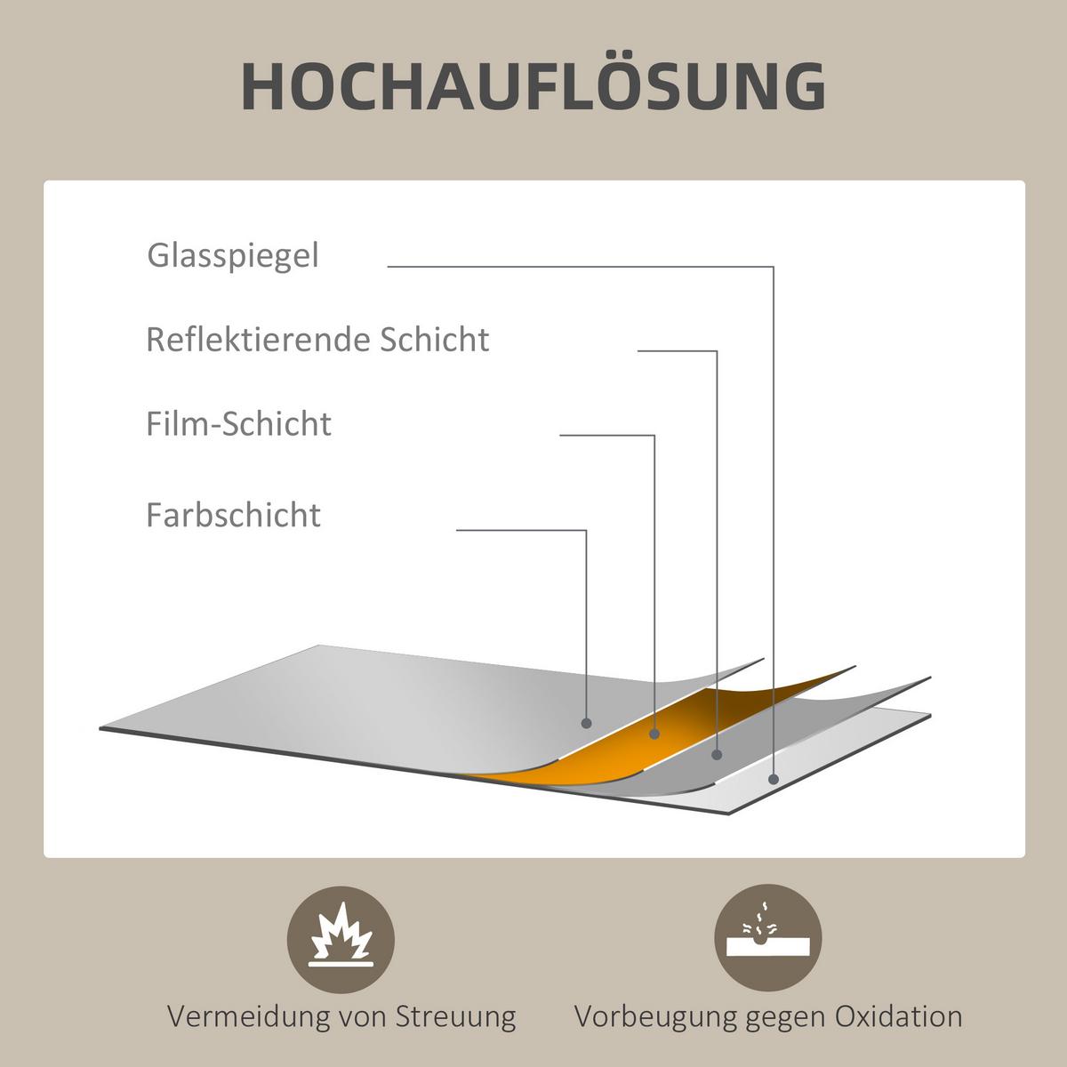 WANDSPIEGEL, 50 x 70 cm, Rahmen in Holzoptik, einfache Montage, inkl. Schrauben - Naturfarben, Holzwerkstoff (2/70/50cm) - HOMCOM