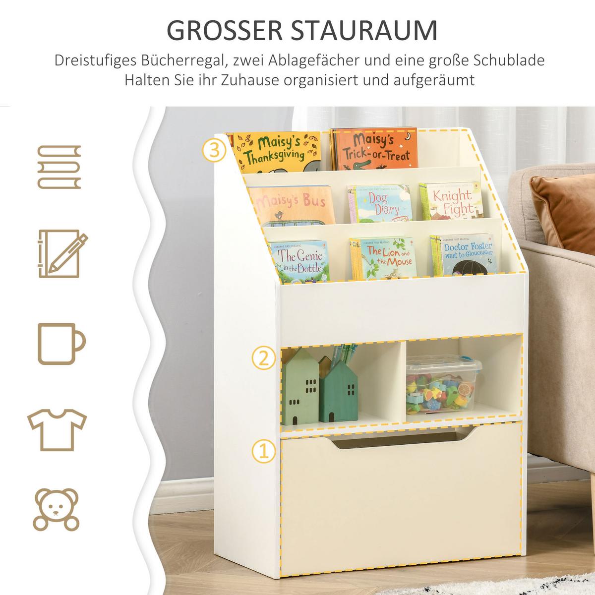 KINDERBÜCHERREGAL - Weiß, Holzwerkstoff (29.9/90/60cm) - HOMCOM