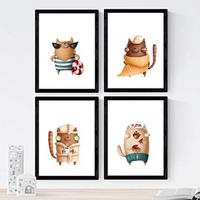POSTER Set mit 4 Lustige Katzen A3 Schwarzer Rahmen - Schwarz, Papier (29.7/3cm) - Nacnic