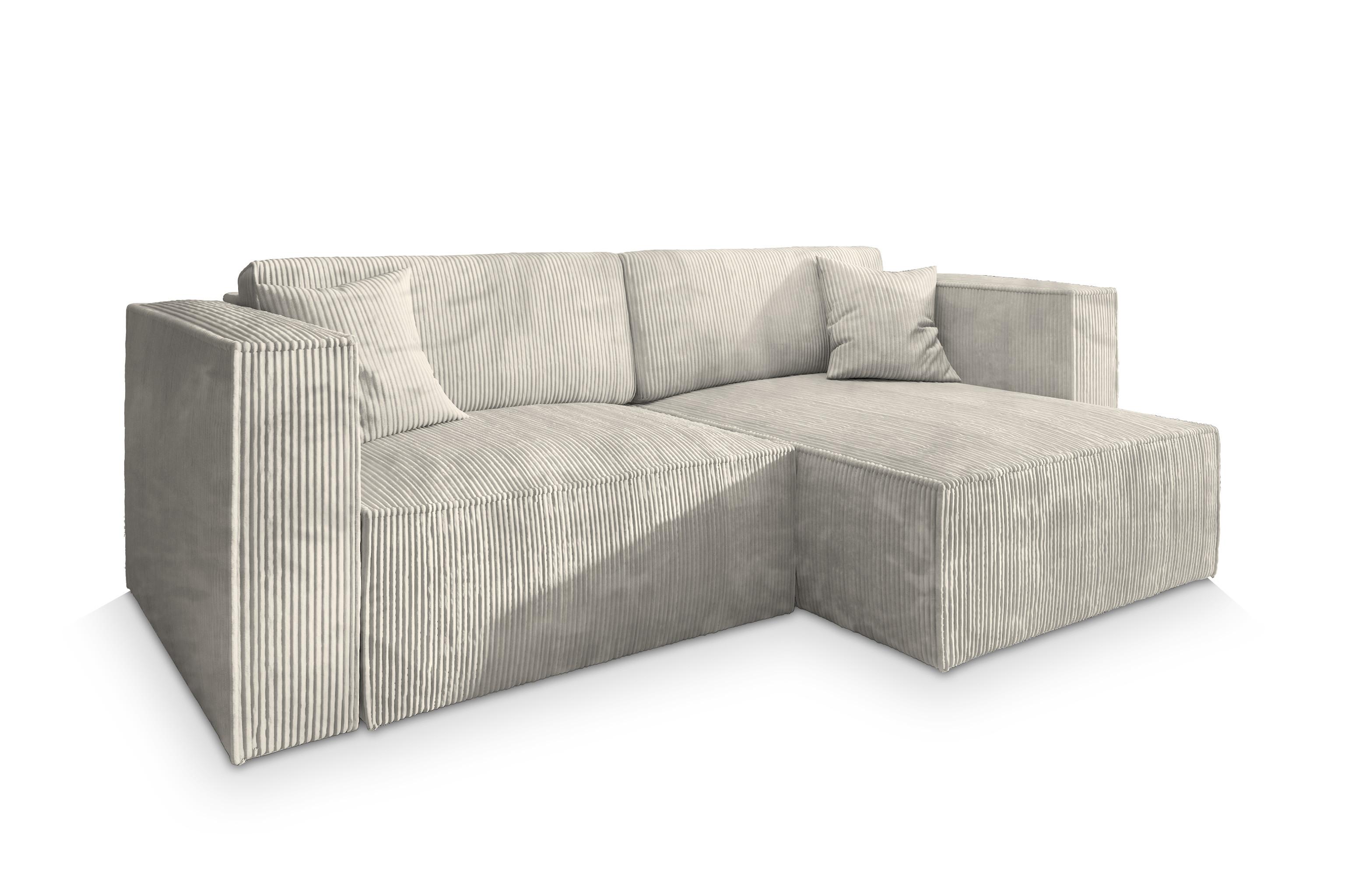 ECKSOFA NERIO P Creme Kordstoff mit Schlaffunktion - Creme/Grau, Holz/Kunststoff (245/148cm) - MASSENO