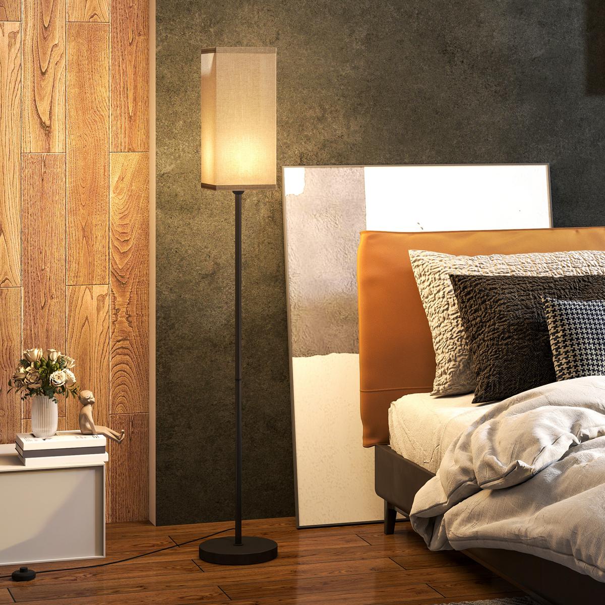 MODERNE Stehlampe mit Kunstleinen-Schirm, Fußschalter, für Wohnzimmer Schwarz - Schwarz, Kunststoff (25/25/161.5cm) - HOMCOM