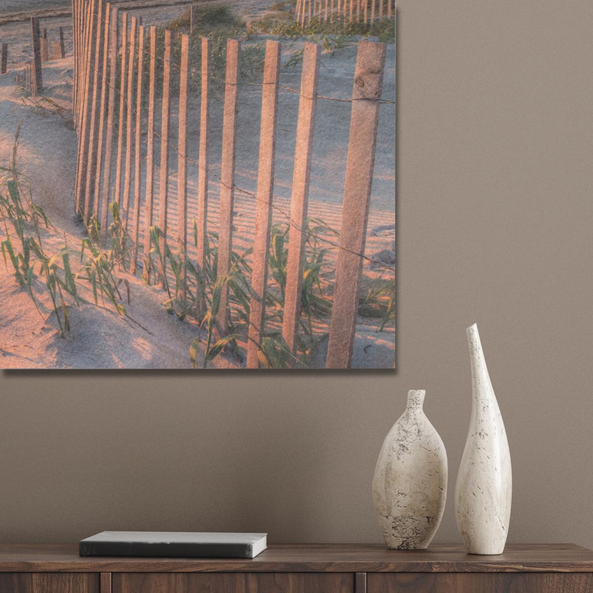AKUSTIKBILD Strand - Meer - Düne - Sonnenuntergang - Landschaft Gemälde 80x60 cm - Beige, Kunststoff (80/60/0.9cm) - MuchoWow