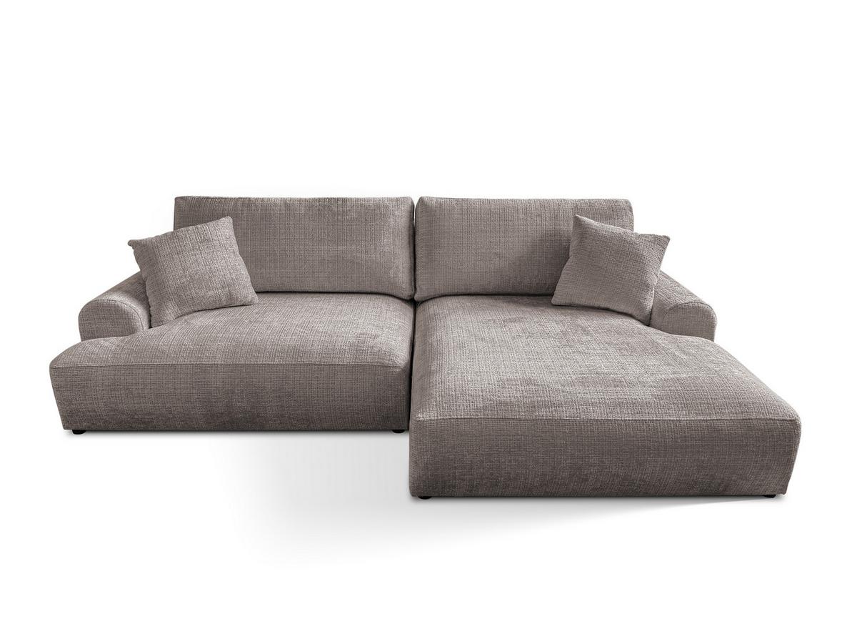 ECKSOFA Melvano mit Schlaffunktion und Bettkasten im Japandi-Stil aus weichem Taupe Chenille-Stoff - Taupe/Schwarz, Holz/Kunststoff (240/145cm) - S-Style