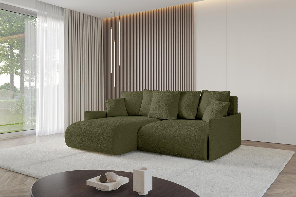 ECKSOFA Ottomane links ONESK-L -v1 216x177x72 Grün Bouclé - Olivgrün, Holzwerkstoff/Kunststoff (216/177cm) - ALTDECOR