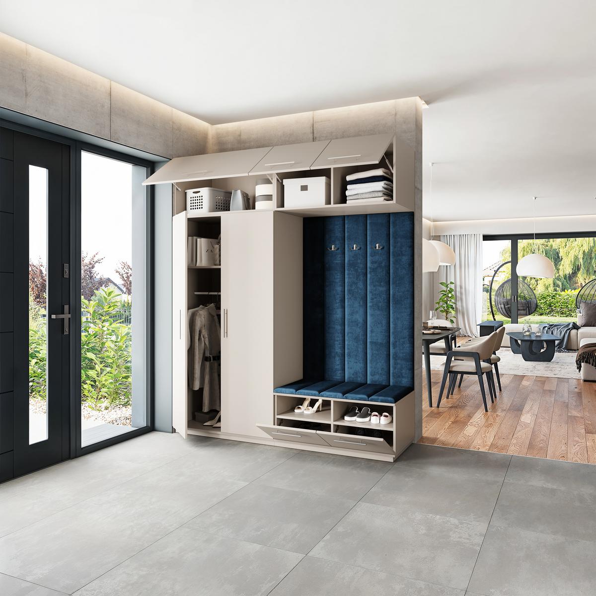 GARDEROBENSCHRANK REMA 200/240/60 cm Modern Garderobe-Set Kaschmir - Kaschmir/Blau, Holzwerkstoff (200/240/60cm) - MASSENO