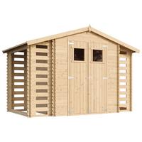 HOLZHAUS GARTENHAUS mit Brennholzschuppen M391+M391G - mit imprägniertem Boden- 3,53 + 0,97 + 0,97 m2 - Beige, Holz (328/218/206cm) - Timbela