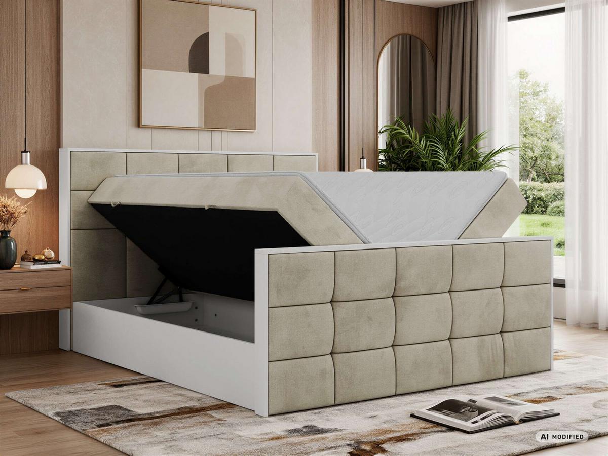 BOXBETT ALVIT DUO 180/200 - Beige Velvet - Topper Visco - H3 - Beige/Schwarz, Kunststoff/Textil (180/200cm) - MKS
