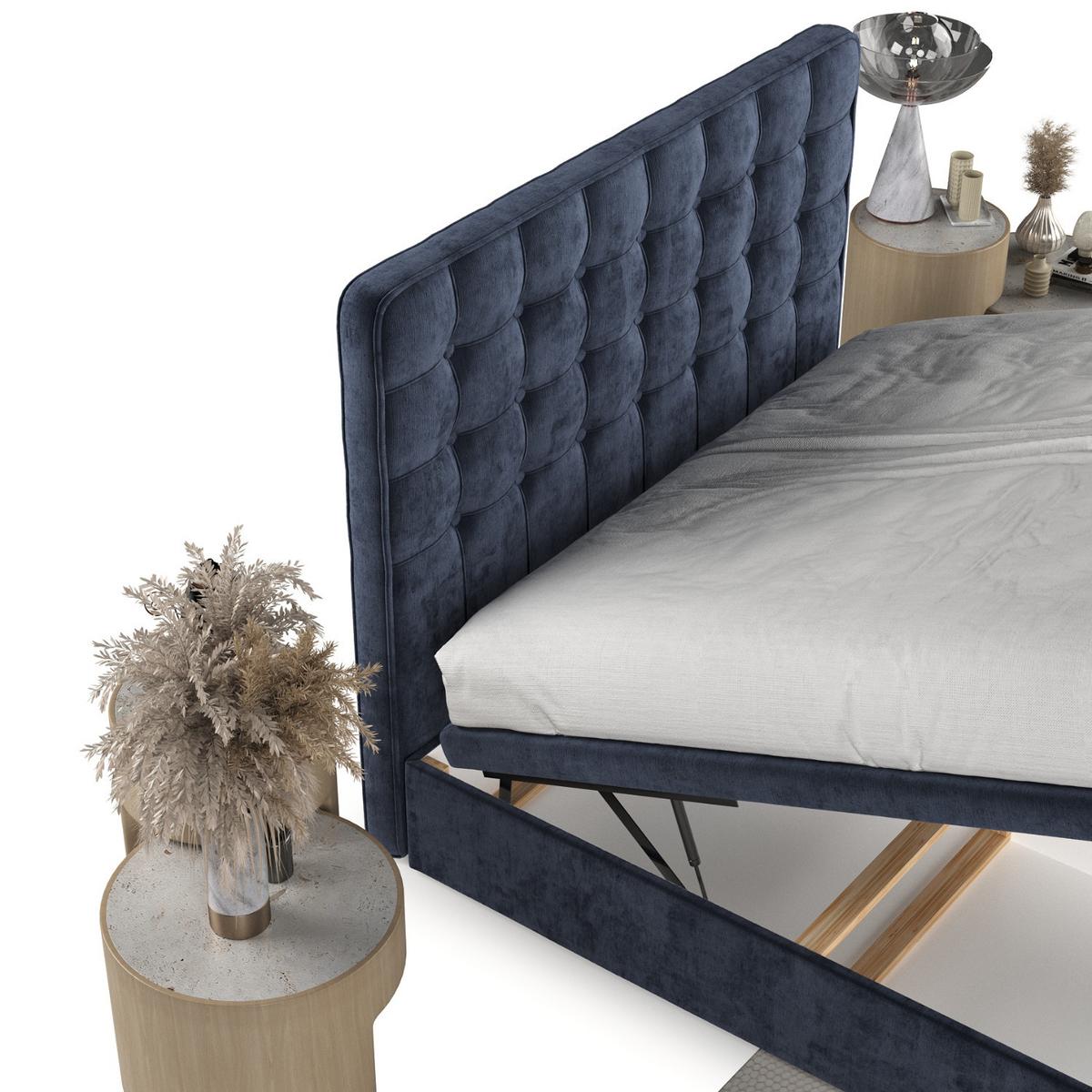 POLSTERBETT Celestia mit Stauraum 180/200 cm Marineblau im Lotta Stoff - Schwarz/Dunkelblau, Holz/Holzwerkstoff (180/200cm) - AltaBeds