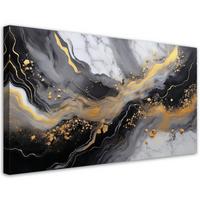 LEINWANDBILD Abstrakter Marmor Gold Schwarz 80x40cm - Schwarz, Textil (80/40cm) - Feeby