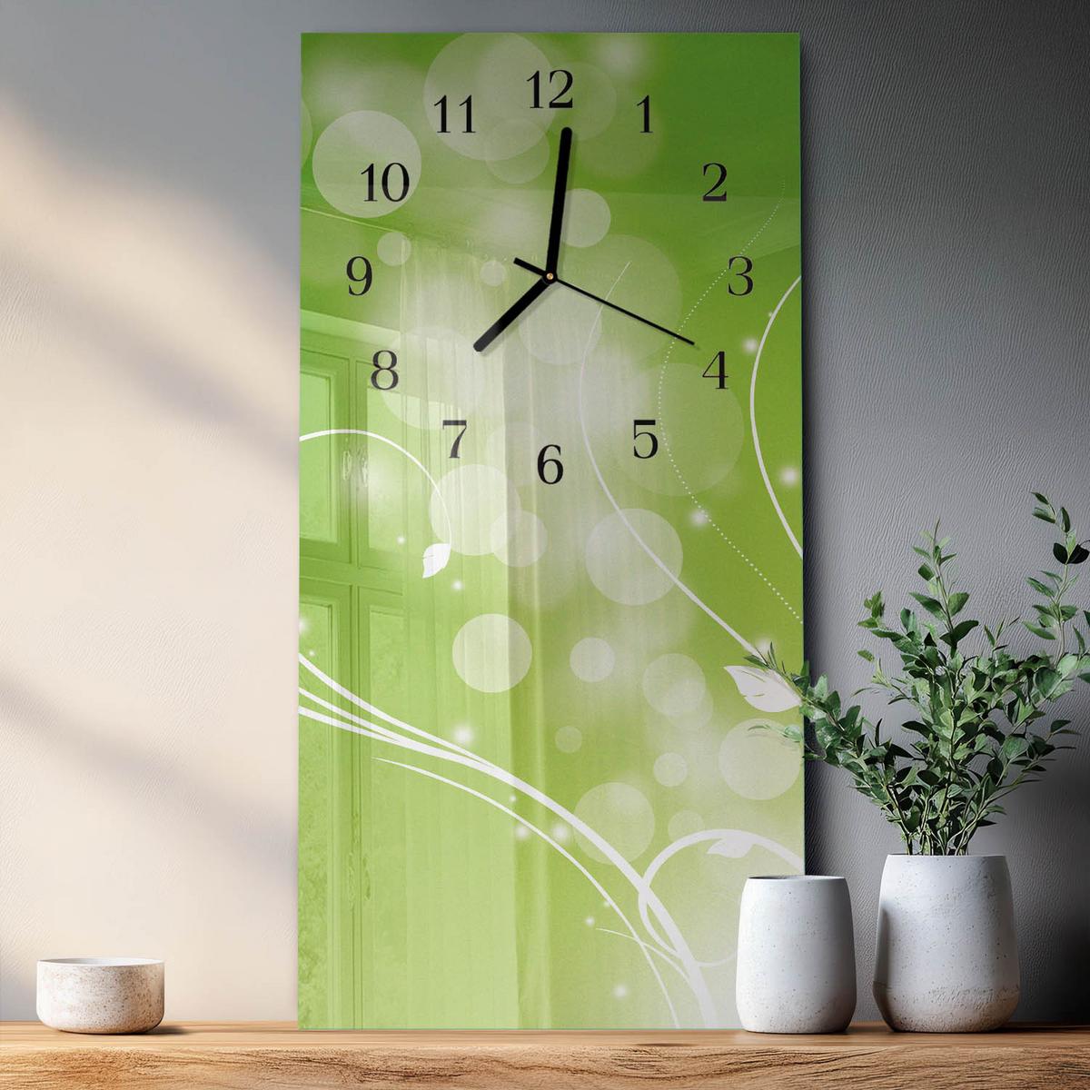WANDUHR aus Glas 30x60 cm - Muster - Grün, Glas (30/60/0.4cm) - TULUP