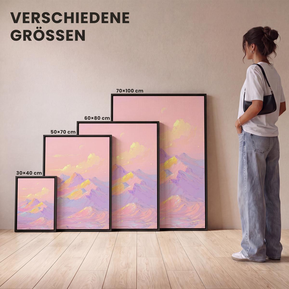 LEINWAND Bilder mit Rahmen - Berggipfel - Wolken - Verträumt - 30x40 - Hellrosa, Textil (30/40cm) - MuchoWow