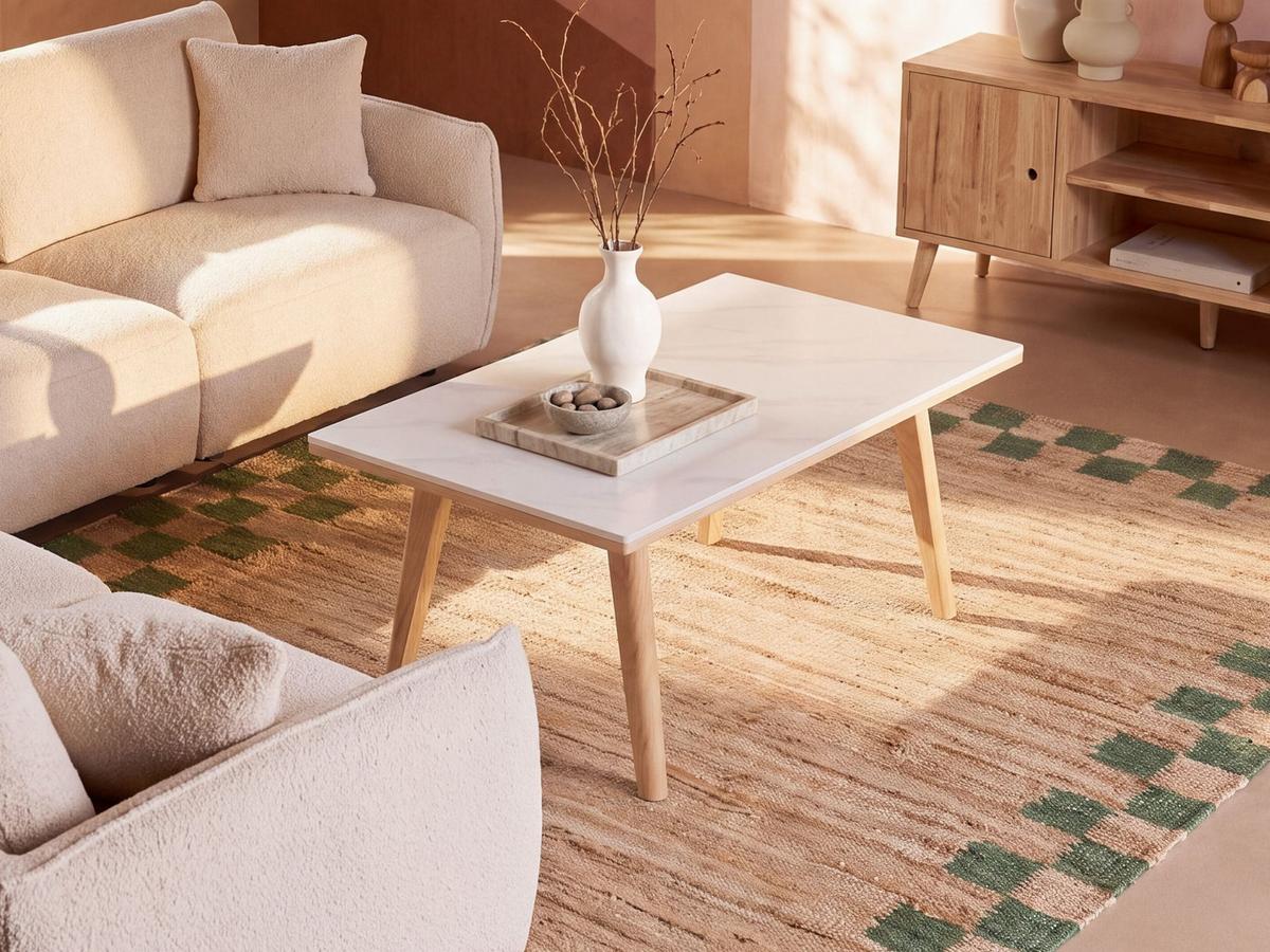 COUCHTISCH Weißer Marmor Walker - Hellbraun/Braun, Holz (120/70/40cm) - Beliani