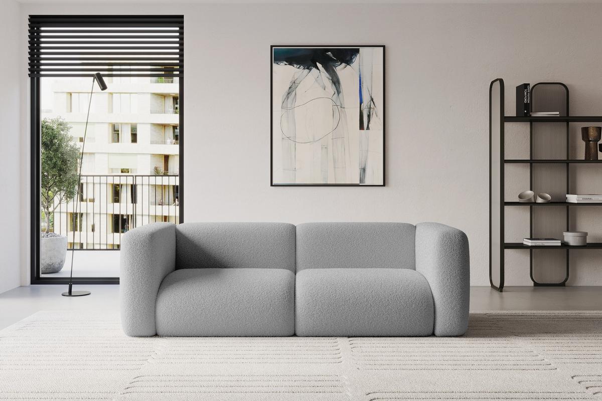 MODULARES Sofa 2-SITZER MIRA-S1 228x89x70 Hellgrau cm Bouclé - Silberfarben/Hellgrau, Holzwerkstoff/Kunststoff (228/70/89cm) - ALTDECOR