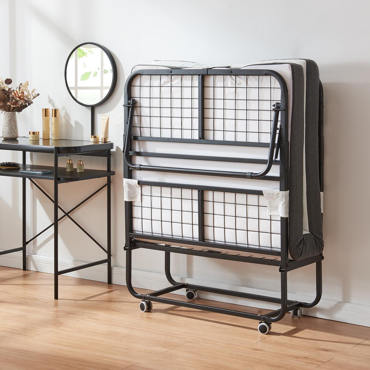 METALL-KLAPPBETT Borjavle - Schwarz, Kunststoff/Textil (90/200cm) - [en.casa]