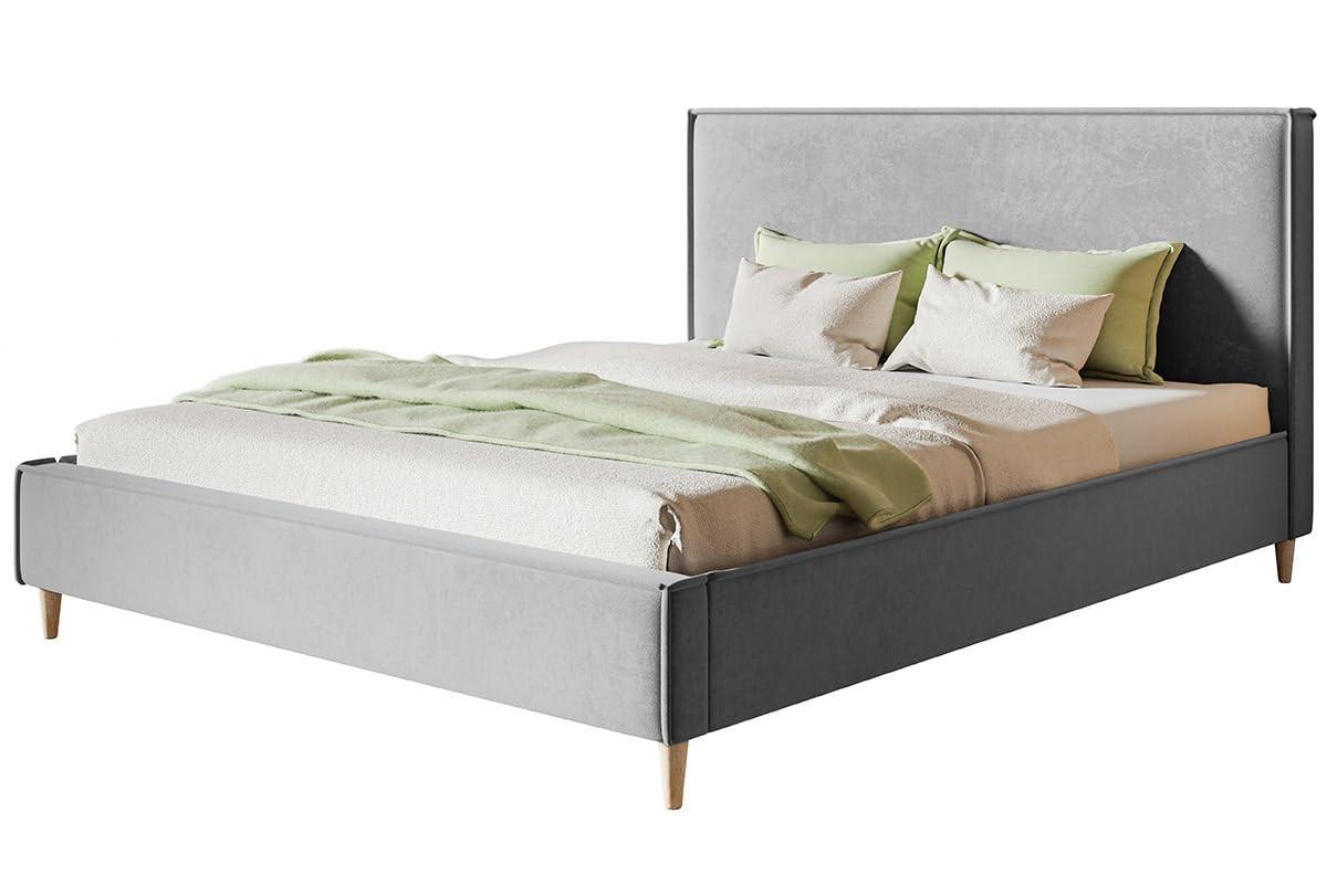 POLSTERBETT LUX RICO mit Kopfteil, 140 x 200 cm, Doppelbett mit Lattenrost aus Holz, Velourstoff Hellgrau, Füße in Farbe: Braun - Hellgrau, Holz/Textil (140/200cm) - Alpi-Möbel