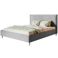 POLSTERBETT LUX RICO mit Kopfteil, 140 x 200 cm, Doppelbett mit Lattenrost aus Holz, Velourstoff Hellgrau, Füße in Farbe: Braun - Hellgrau, Holz/Textil (140/200cm) - Alpi-Möbel