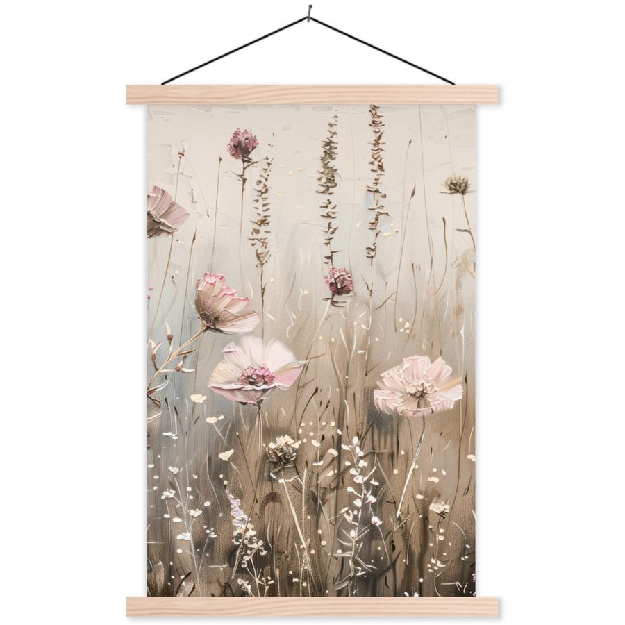 POSTER MIT MAGNETLEISTEN Blumen - Rosa - Modern - Beige Wandbild Schlafzimmer 60x90 cm - Beige, Textil (60/90/0.15cm) - MuchoWow