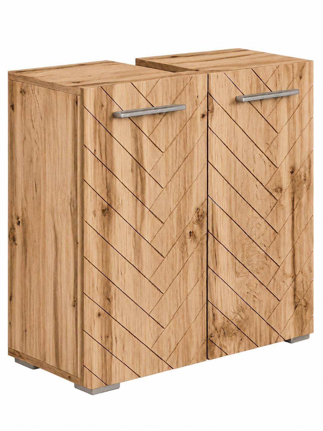 WASCHBECKENUNTERSCHRANK Jupiter 2 Türen Eiche Fischgrät - 60 x 30 x 60 cm - Eiche Wotan, Holz (60/60/30cm) - Badplaats