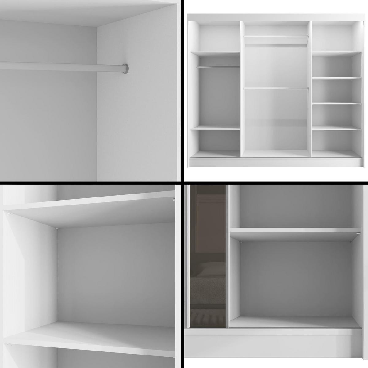 KLEIDERSCHRANK VESLI mit LED - 250 cm - Weiß|Grau - Weiß/Grau, Holzwerkstoff (250/215/61cm) - ALTDECOR