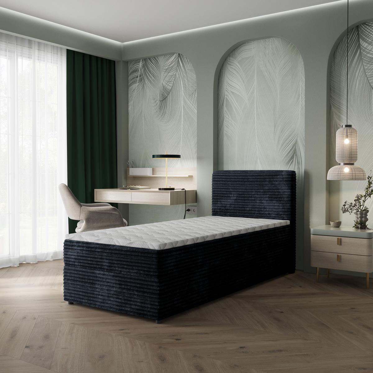BOXBETT PISA 80 80x200 cm mit Matratze und Topper, H2+H3 - Schwarz - Schwarz, Holz (80/200cm) - MASSENO
