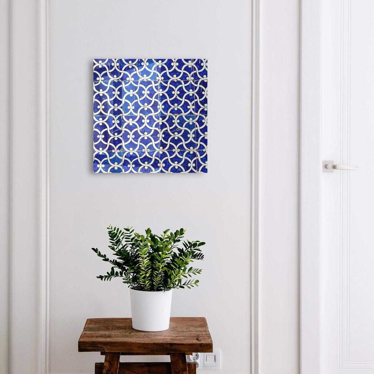 SCHLÜSSELBOX Schwarz 30x30 cm- Türöffnung nach rechts - Geometrische Fliesen - Blau, Metall (30/30/5cm) - TULUP