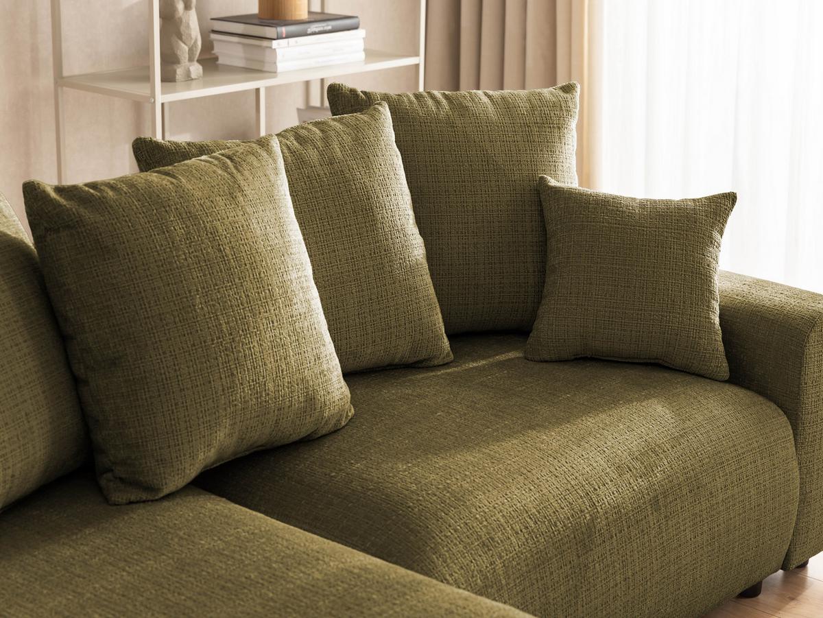 ECKSOFA Calma mit Schlaffunktion und Bettkasten im Bumpy-Design aus weichem Grün Chenille-Stoff - Ottomane links - Beige/Schwarz, Holz/Kunststoff (140/239cm) - S-Style Möbel